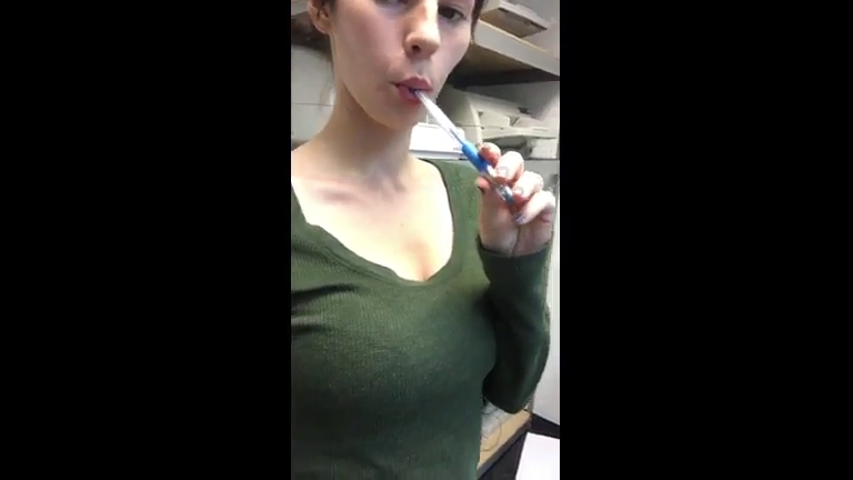 Hot skinny white girl sticking a pen in her ass work